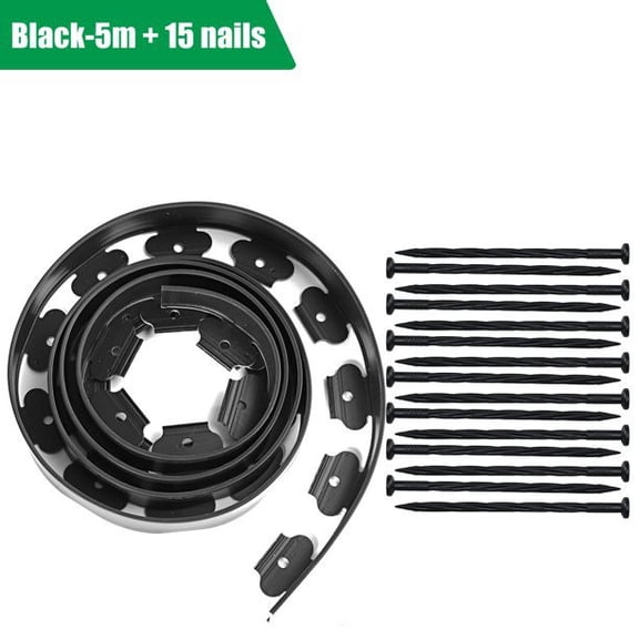 16 Ft. Black Plastic Garden Edging Roll Kit - 1.5" Height Landscape Border for Flower Beds & Lawns | Flexible PE Material with Stakes | Yard Divider for Tree Rings, Pathways & Mulch Beds