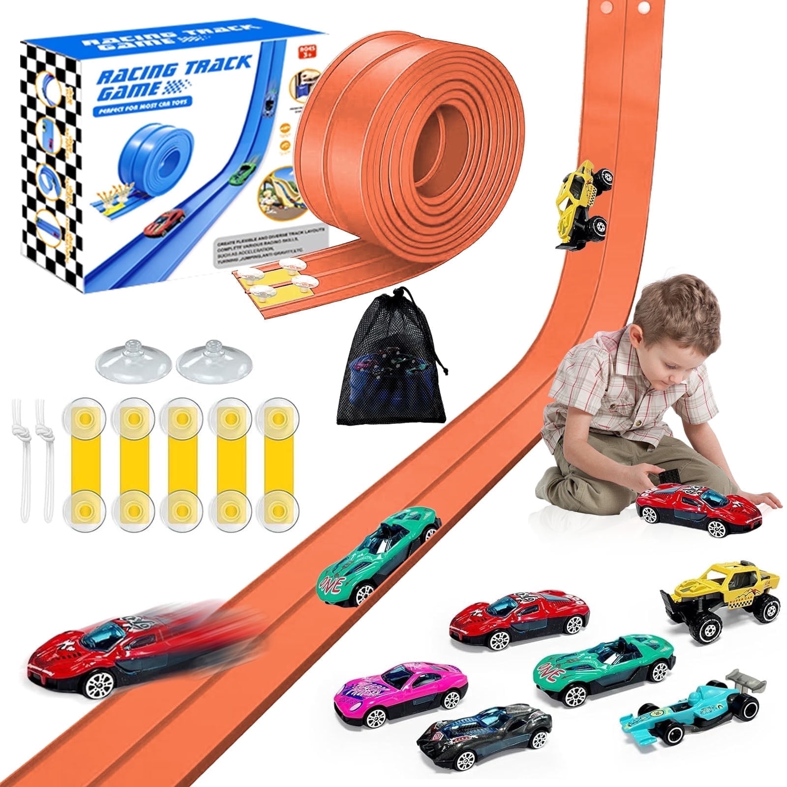 16 ft Flexible Race Track Toys, Anti Gravity Race Car Track Set, Flex ...