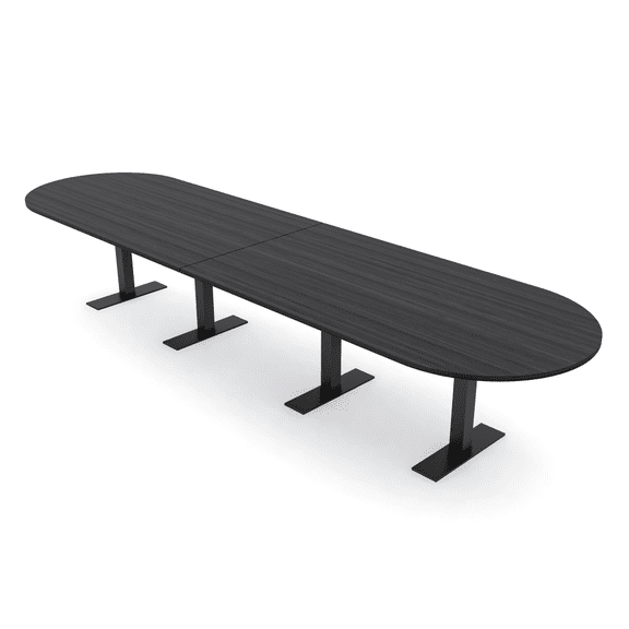 14 Person Modular Racetrack Conference Table Metal T Bases Power Units