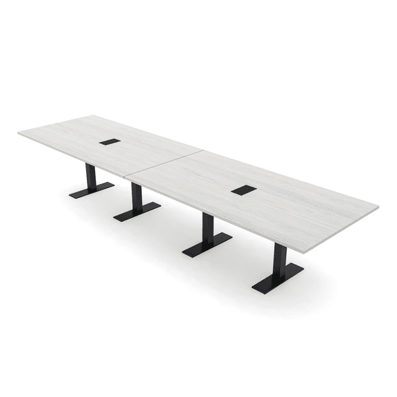 14 Person Modular Powered Rectangular Conference Table Metal T Bases