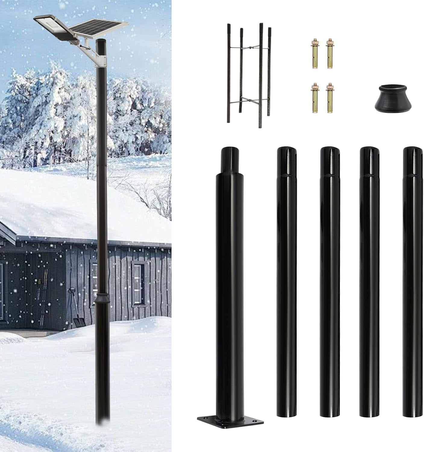 16 Ft Outdoor Lamp Post, Heavy-Duty Metal Street Light Pole Outdoor Galvanized Lamp Post for Street Courtyard Parking Lot Outdoors, Easy Installation