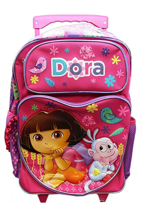 16" Full Size Pink Dora the Explorer and Boots Pose Rolling Backpack Luggage
