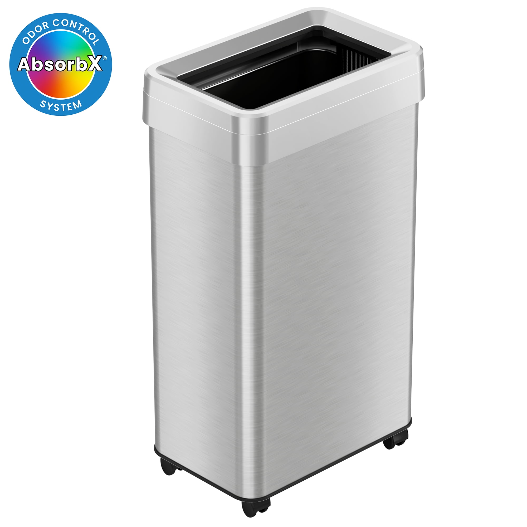16 Gallon Silver Stainless Steel Wheeled Trash Can with Odor Filters