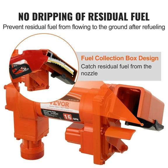 16 GPM Fuel Transfer Pump 12V DC with Auto Nozzle & Suction Pipe for Gasoline Diesel Kerosene Ethanol Methanol Biodiesel