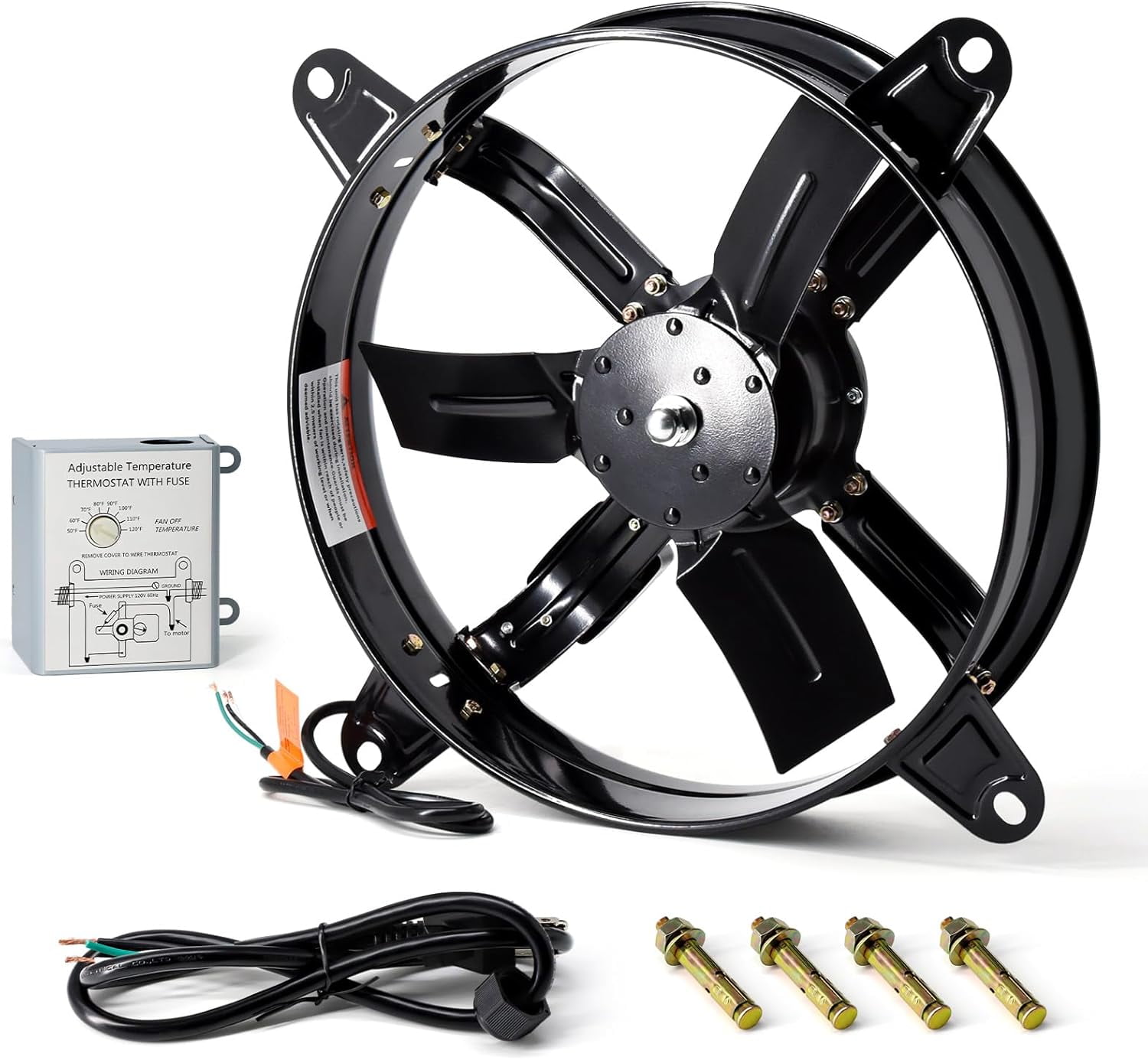16" Gable Mount Vent Attic Fan, Exhaust Ventilation Fan with Adjustable ...