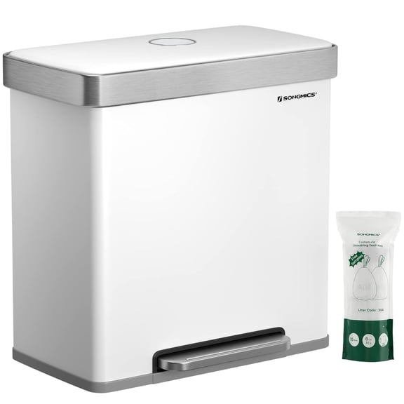 16 Gal. (2 x 8 Gal.) White Stainless Steel Dual Compartment Trash Can with Soft-Close Lid and Inner Buckets