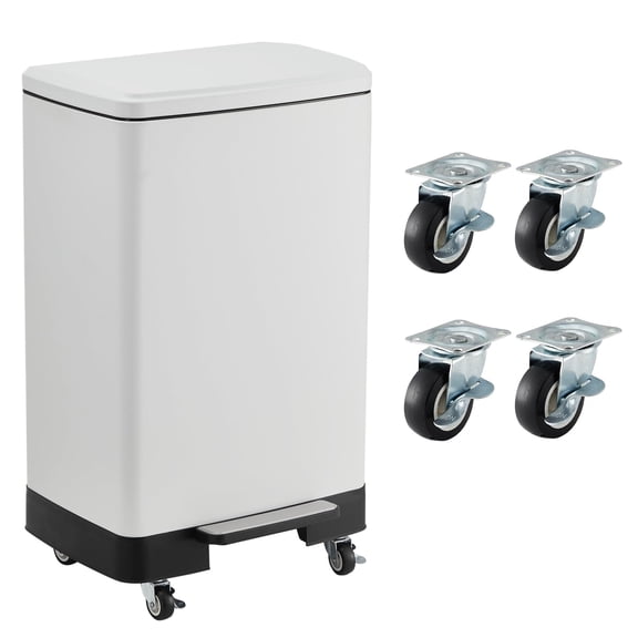 16 Gal / 60L Step-On Stainless Steel Kitchen Trash Can with Wheels, Large Rustproof Garbage Bin with Soft Close Lid, Removable Inner Bucket & Wheels, for Home, Kitchen or Office