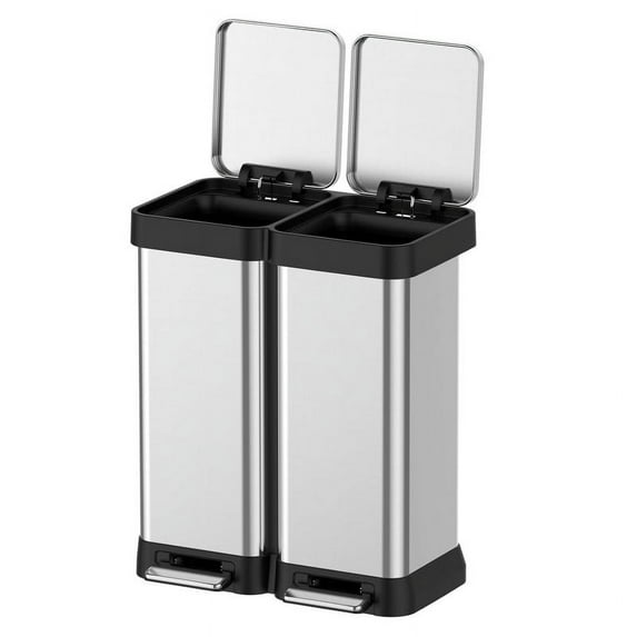 16 Gal Dual Garbage Can & Recycle Bin, 2 Compartments & 2 Pedal