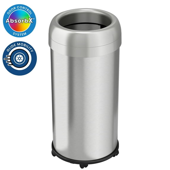 16 Gal Round Open Top Kitchen Trash Can Recycling Bin with Wheels and Double Odor Filters