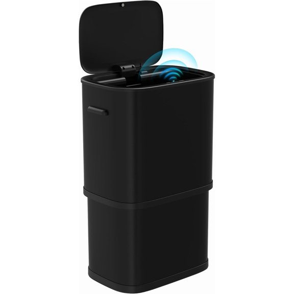 16 Gallon/60L Automatic Trash Can for Kitchen, Motion Sensor Stainless Steel Garbage Can with Lid, Touchless High-Capacity Garbage Waste Bin, Soft Close for Kitchen, Home, Office, Black