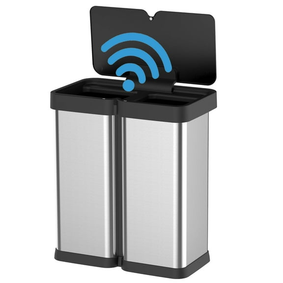 16 Gallon Automatic Motion Sensor Trash Can,Dual Compartment Stainless Steel Garbage Can,2-in-1 Recycling & Waste Bin with Hands-Free Lid for Kitchen,Living Room,Office