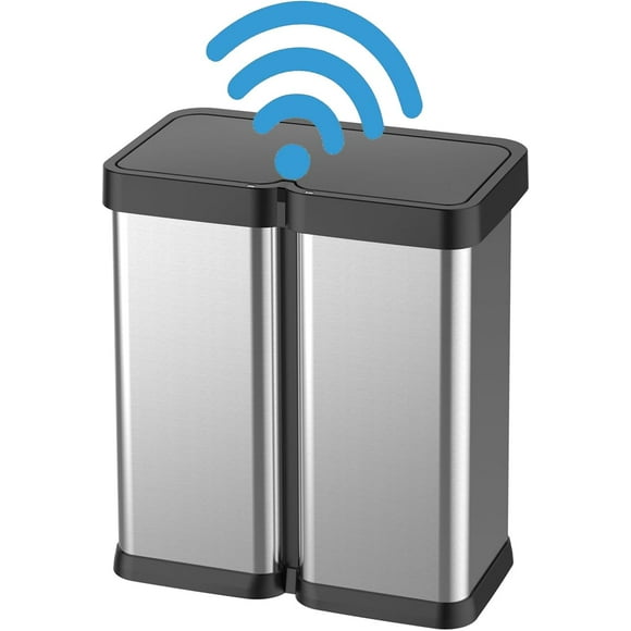 16 Gallon Automatic Trash Can, 30L+30L Stainless Steel Dual Garbage & Recycle Bin, Touchless Automatic Garbage Can, Soft Close Lid, Classified Garbage Can for Kitchen Living Room Office