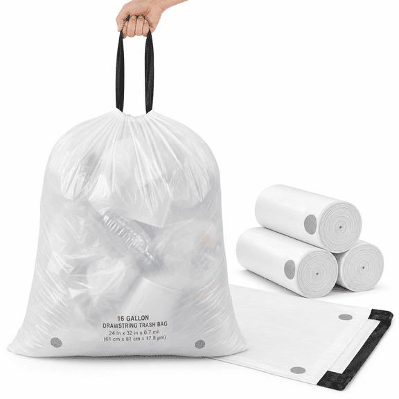 16 Gallon Drawstring Trash Bags, Lavender Scented Heavy Duty Plastic for Household Use
