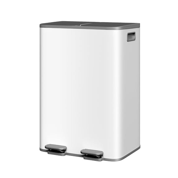 16 Gallon Dual Compartment Kitchen Trash Can, 60L Stainless Steel Step-on Recycling Bin with Soft Close Lid and Removable Inner Buckets for Home and Office