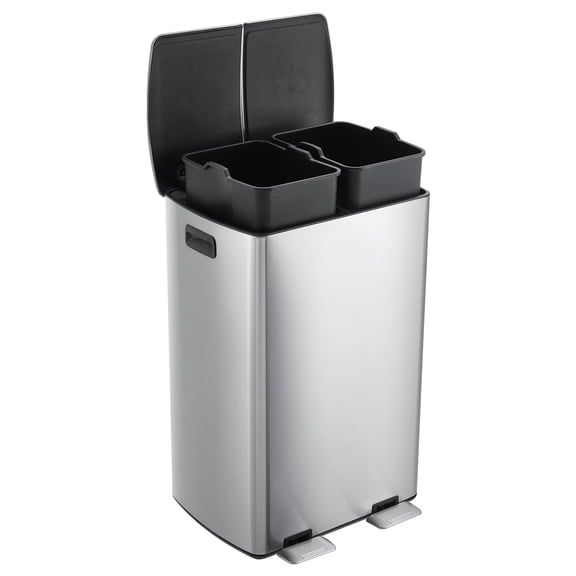 16 Gallon Dual Compartment Recycling Trash Can, 2 x 8 Gallon Stainless Steel Step Pedal Garbage Bin with Soft Close Lid.