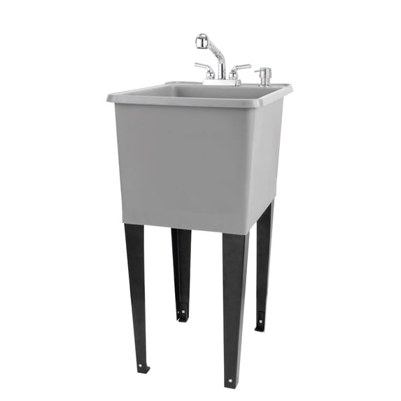 16 Gallon Grey Utility Sink Chrome Finish Pull-Out Faucet