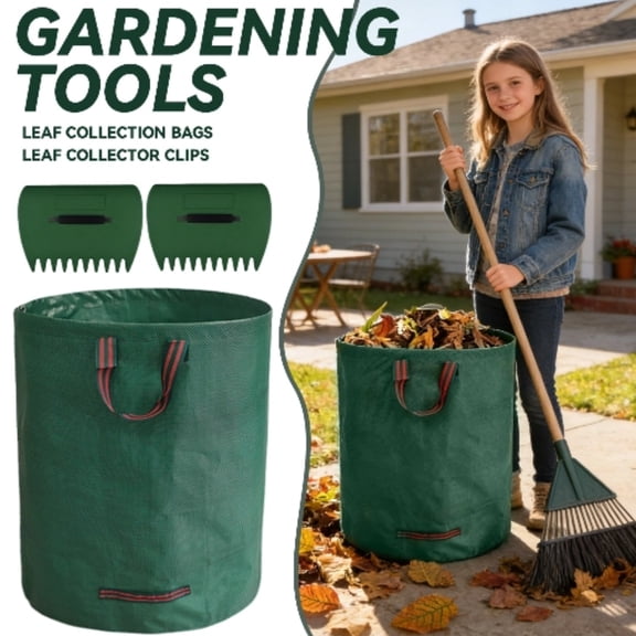 16 Gallon Heavy Duty Reusable Leaf Bag with Clips - Oversized Yard Waste Container for Leaves, Grass, Reinforced Handles, Collapsible Design