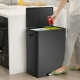 thumbnail image 1 of 16 Gallon Kitchen Trash Can, 30L+30L Step Dual Recycling Bin with 2 Removable Barrel, Wide Step Pedal, Soft Close Lid, Large Stainless Steel Garbage Can for Home and Office, 1 of 14