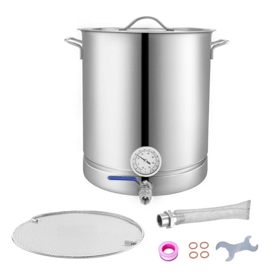 16 Gallon Stainless Steel Brew Kettle with Tri-Ply Bottom, Lid, Thermometer, Ball Valve&Filter for Home Beer Brewing Supplies