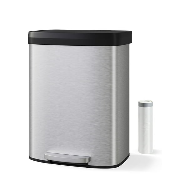 16 Gallon Stainless Steel Step-On Kitchen Trash Can - Soft-Close Lid, Fingerprint Resistant, Removable Inner Buckets, Large Capacity Garbage & Recycling Bin - Home, Kitchen, Bathroom