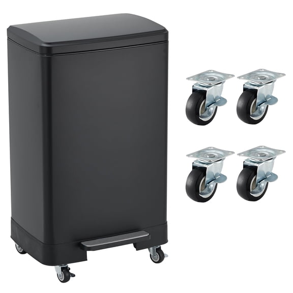 16 Gallon Stainless Steel Step Trash Can with Wheels, Rustproof Garbage Bin with Soft Close Lid and Removable Inner Bucket for Kitchen Home Office - Black 60L
