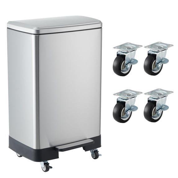 16 Gallon Stainless Steel Step Trash Can with Wheels, Rustproof Garbage Bin with Soft Close Lid and Removable Inner Bucket for Kitchen Home Office - Silver 60L