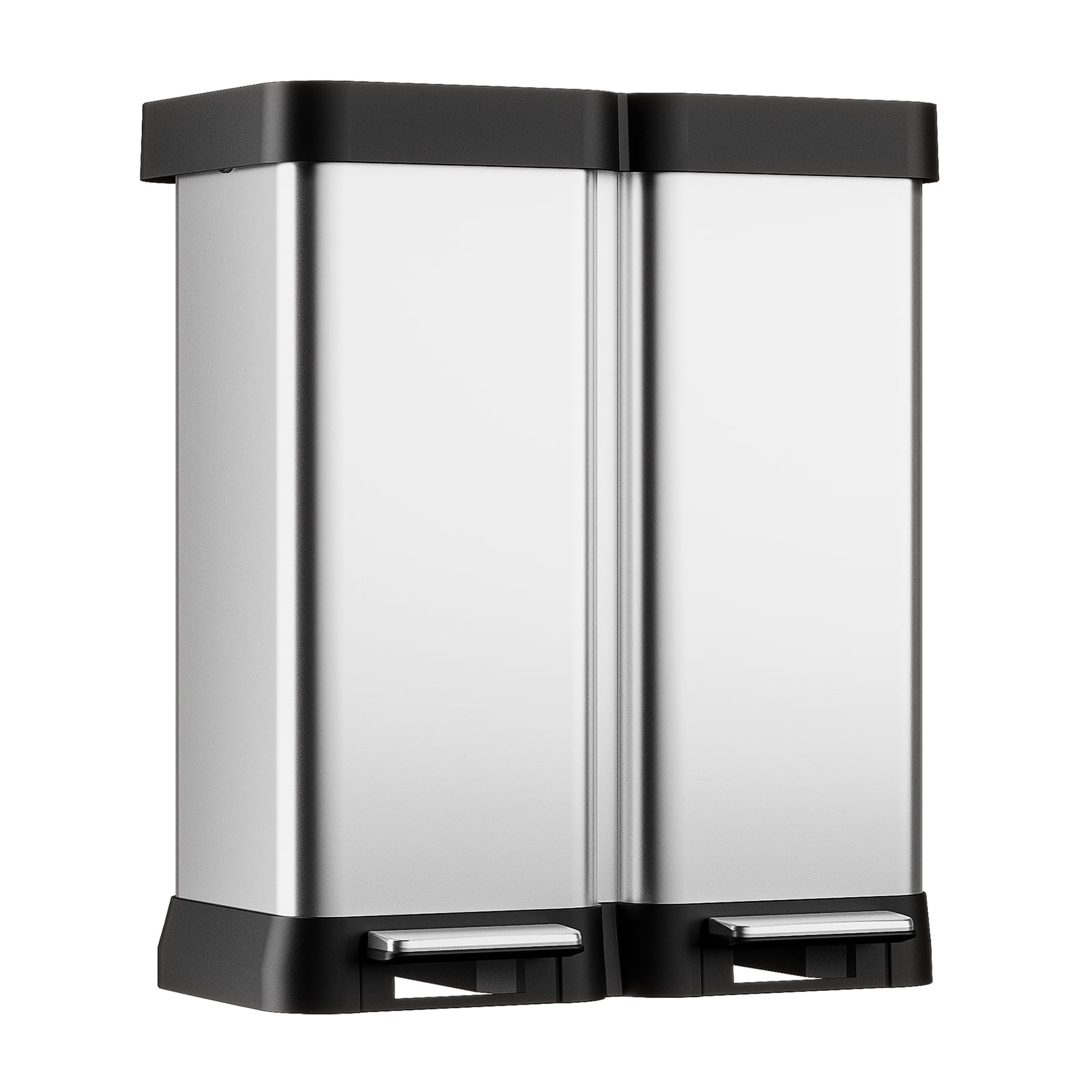 16 Gallon Trash Can with 2 Lids,Dual Compartment (2x30L) Stainless Steel Garbage Can,Fingerprint Resistant,Hands-Free Pedal,Step-On Garbage Can for Home, Office, or Kitchen(No Inner)