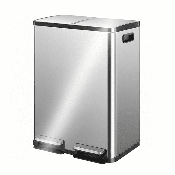 16 Gallon Trash Can with Lid, 60L Stainless Steel Dual Compartment Large Capacity Recycling Bin Garbage Can with Removable Inner Bucket for Kitchen