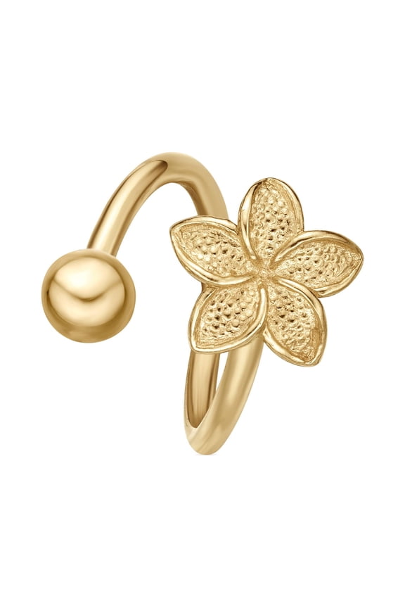 16 Gauge 10K Yellow Gold Lotus Flower Women's Twist Belly Ring 9 mm Wide by Lavari Jewelers