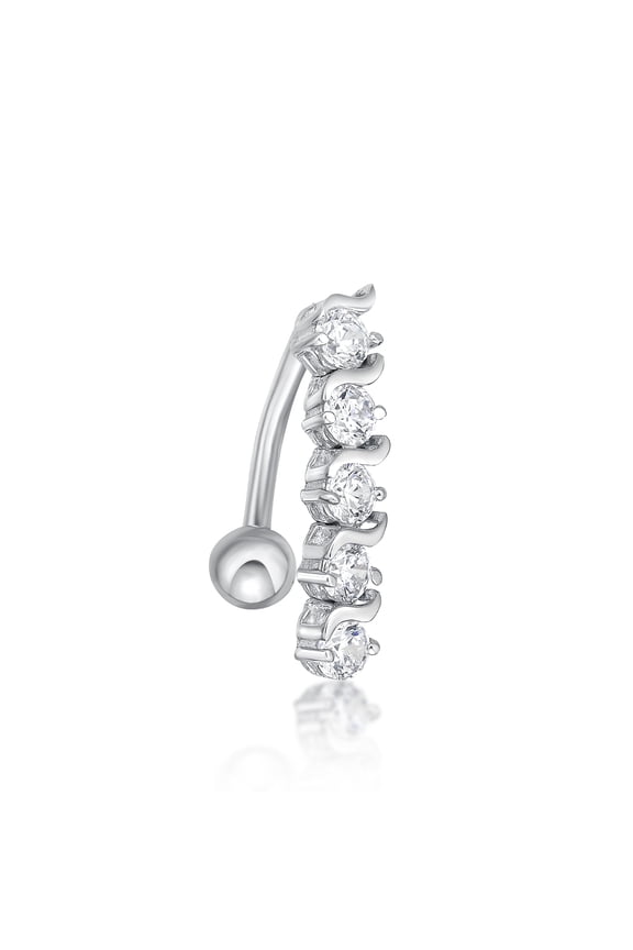 16 Gauge 10k White Gold Cubic Zirconia Top Mount Belly Ring with 12 MM Post Length