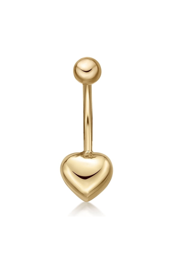 16 Gauge 10k Yellow Gold Belly Ring with Solid Heart Design 12 MM Post Length