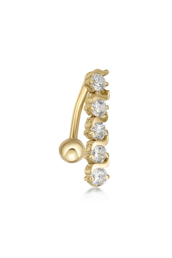 16 Gauge 10k Yellow Gold Cubic Zirconia Top Mount Belly Ring with 12 MM Post Length