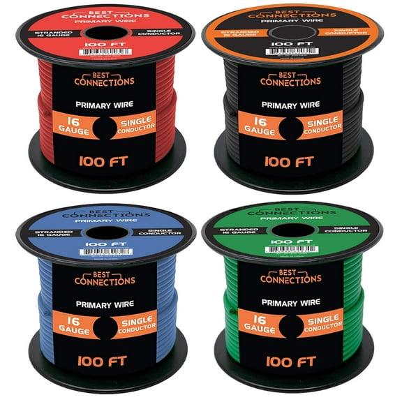 16 Gauge Car Audio Primary Wire (100ft–4 Rolls)– Remote, Power/Ground Electrical
