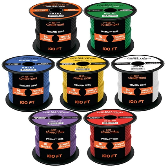 16 Gauge Car Audio Primary Wire 100ft–7 Rolls Remote, Power/Ground Electrical