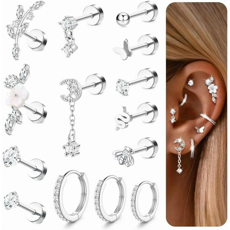 Conch Piercing Cartilage Earrings Screw Back Titanium Body Jewelry