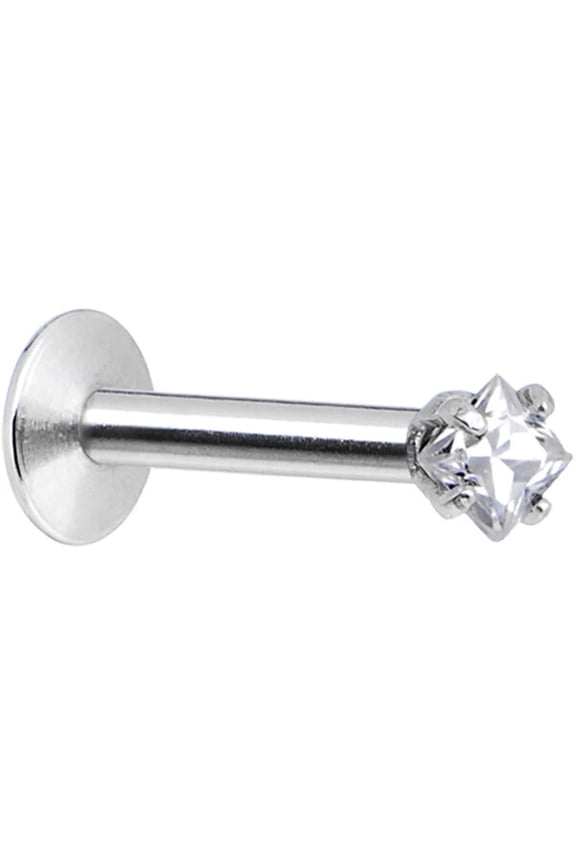 16G Clear 2MM & 3MM CZ Square Gem Internally Threaded Labret Monroe Tragus Piercings Jewelry for Women Men
