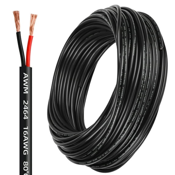 16 Gauge Electrical Wire 2 Conductor,16 AWG Electrical Wire Stranded PVC Cord Oxygen-Free Copper Cable,50FT Pure Copper Hookup Wire Cord for LED Lamp Lighting Strips Automotive