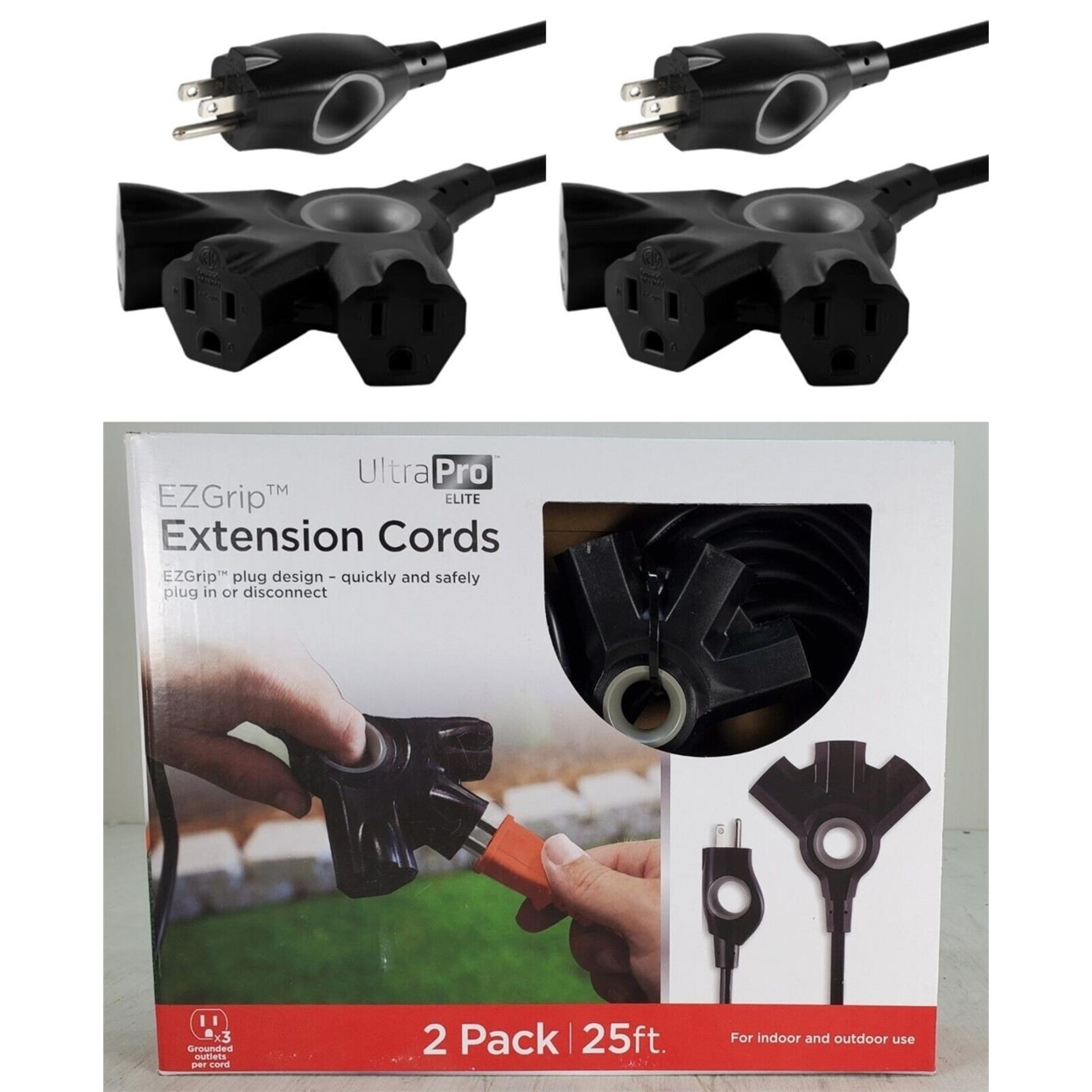 16 Gauge Extension Cord Heavy Duty EZGrip 3Outlet Indoor / Outdoor 2