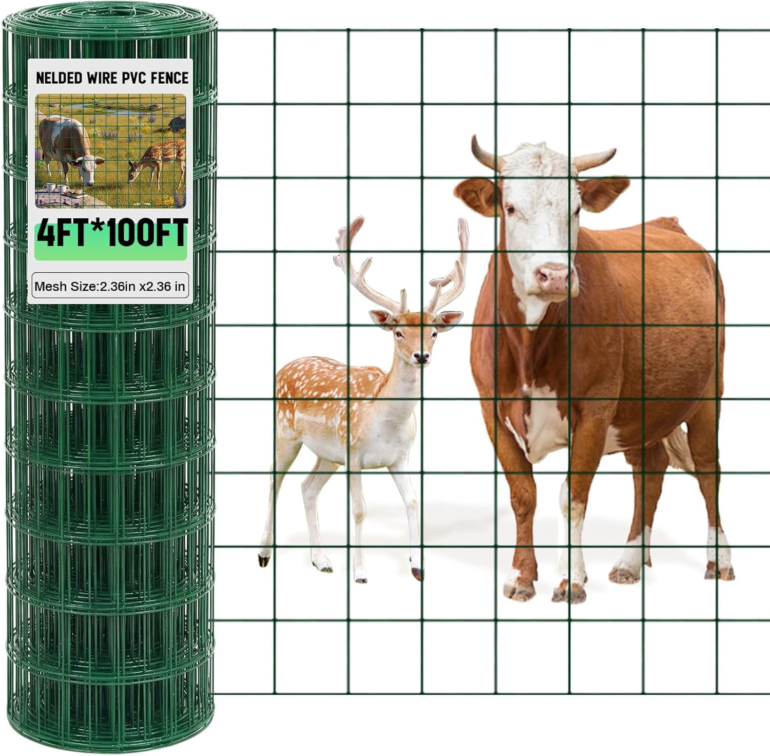 16 Gauge Galvanized Welded Wire Fence PVC Coated Hardware Cloth,  Mesh, Heavy Duty Garden Fencing Roll for Chicken, Dog Yard, Deer Cattle & Animal Protection