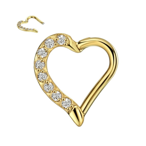 16 Gauge Gemmed Daith Earrings for Right Ear 16g Daith Piercing Jewelry 8mm Gold Plated Surgical Steel Heart Shaped