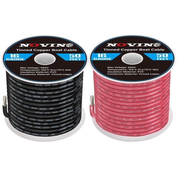 16 Gauge Marine Wire 16 AWG Marine Grade Wire Include 16 AWG 50FT Red & 50FT Black,16 Gauge Tinned Copper Oxygen-Free Boat Electrical Cable for Automotive/RV/Camper/Trailer Outdoor Use