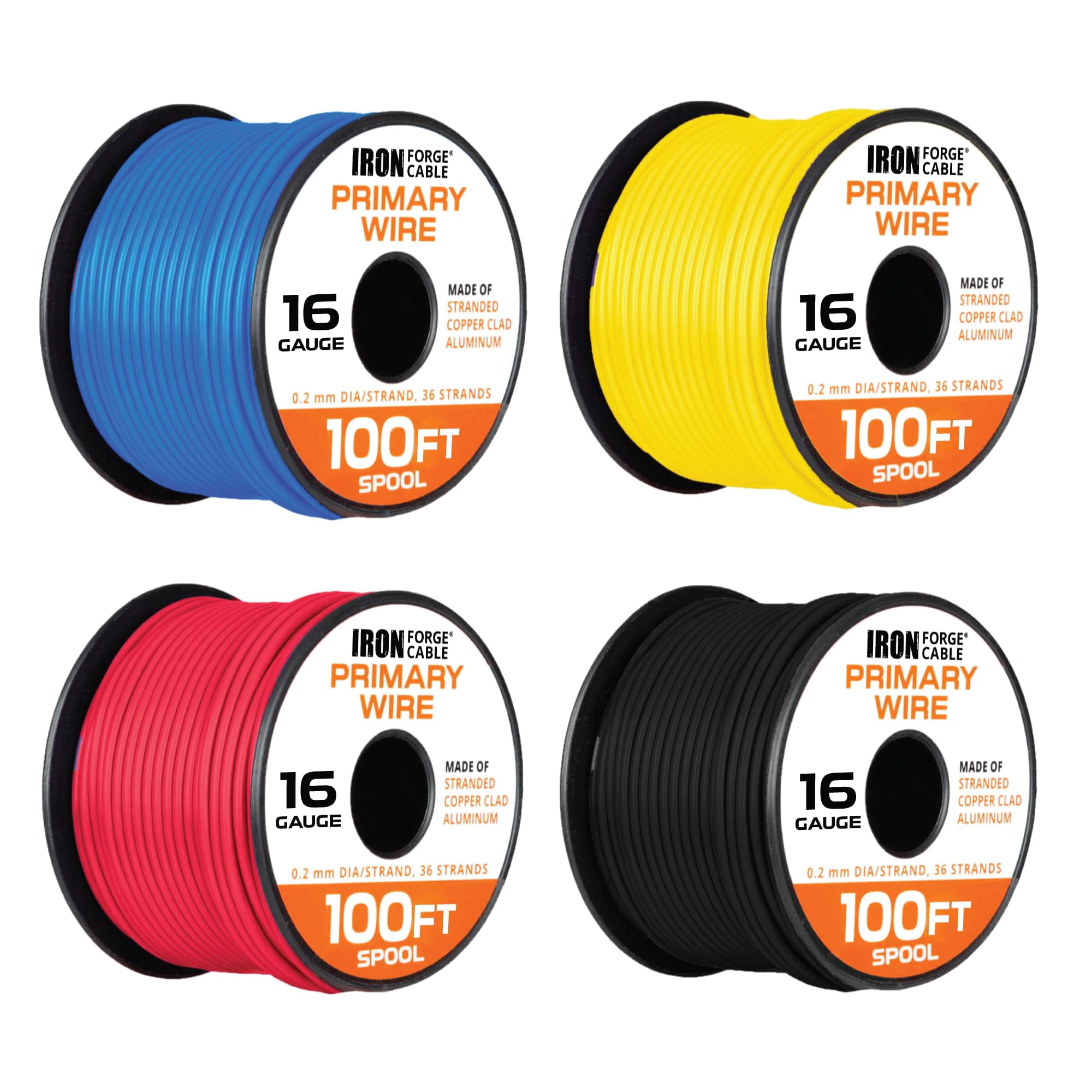 Iron Forge Cable 16 Gauge Primary Automotive Wire - 6 Roll Assortment Pack - 100 Ft of Copper Clad Aluminum Wire per Roll - for Home or Automotive