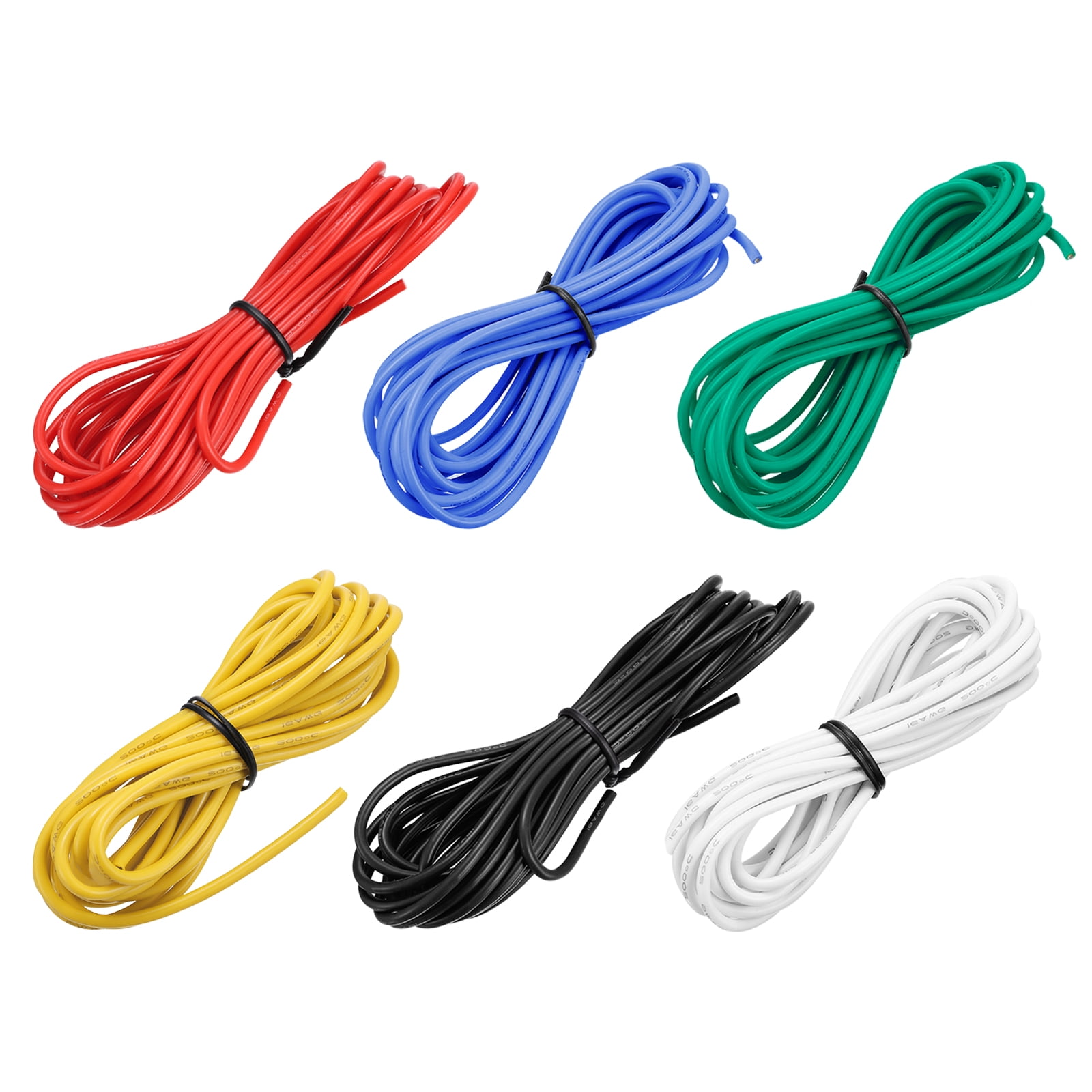 Uxcell 6Pcs 16 Gauge Silicone Wire 16AWG Electrical Wire Stranded Wire Flexible Tinned Copper Wire High Temp Hookup Wire 6 Color 10ft