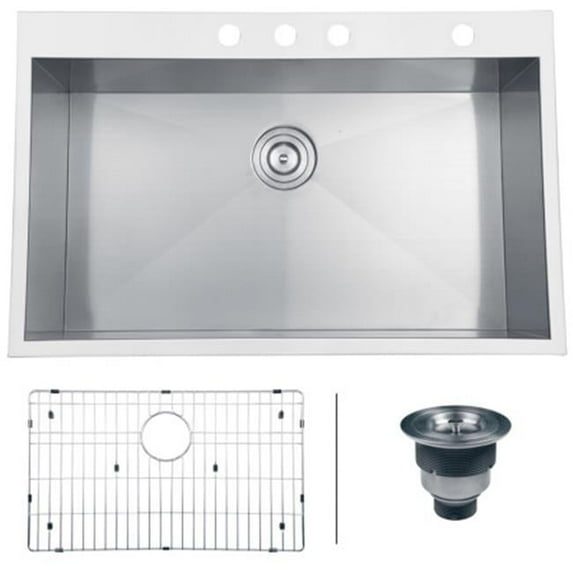 16 Gauge Tirana Overmount Kitchen Sink Single Bowl, 33 x 22 in. - Stainless Steel