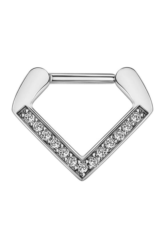 16 Gauge Triangle Septum Ring Cubic Zirconia Triangular Septum Jewelry V Shape Septum Clicker 316L Surgical Steel Septum Piercing Rings