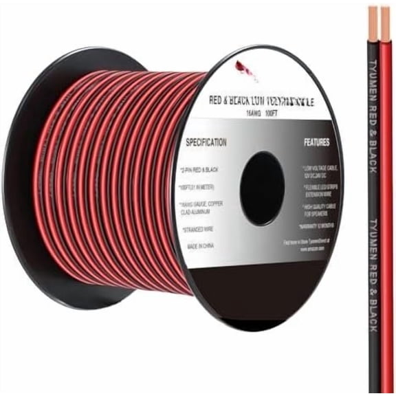 16 Gauge Wire 100FT, 16/2 AWG Red Black Hookup Electrical Wire Strips Extension Cord 12V/24V DC , 16AWG 2 Conductors Flexible Wire for in-, Autos, Schools use