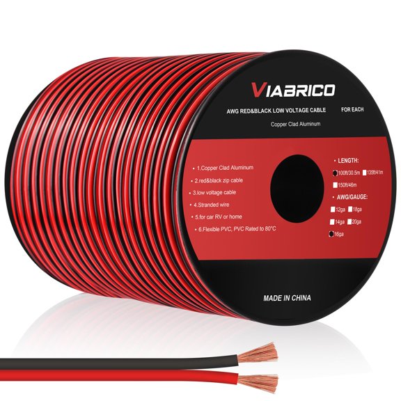 16 Gauge Wire, 16A Automotive Wire Electrical Wire 100FT 2 Conductor Red Black 12V/24V DC Cable LED Strips Exteon for Light RC Car Ser