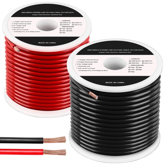 16 Gauge Wire 200FT, 16 AWG Auto 100ft Each Spool, 2 Colors Copper Clad Aluminium Low Voltage Electrical Wire 16 Gauge, Hookup Wire Kit for Breadboard/Automotive/DIY/Battery