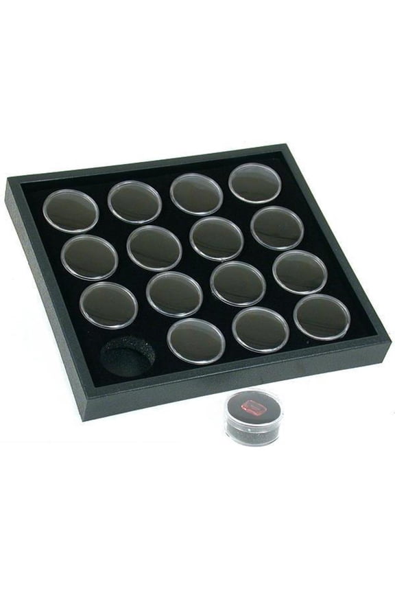 16 Gem Jars Black Foam Display Stackable Showcase Tray