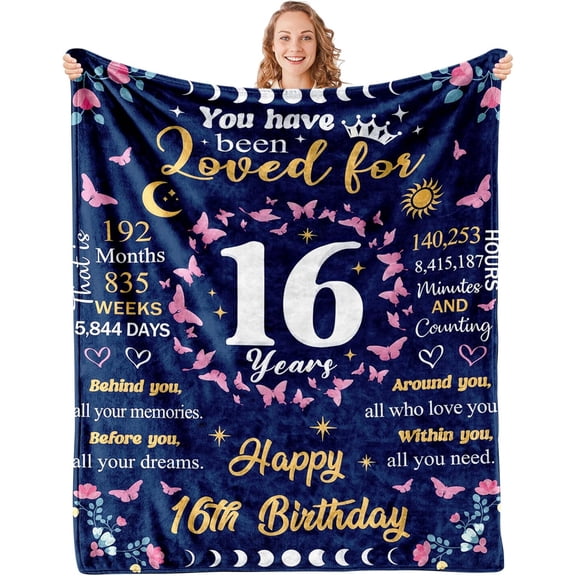 16 Girls Gifts Blanket – Cozy Flannel Throw Blanket for Sisters Adult, 16th Birthday Gifts for Christmas Thanksgiving, 16th Gifts for Girls, Gifts for Girl on 16th